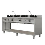 Gas-Wokherd – 2000x600x850/900 mm - 4×15 kW – 4 Kochzonen - Gastro-Bedarf24 GmbH