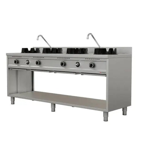 Gas-Wokherd – 2000x600x850/900 mm - 4×15 kW – 4 Kochzonen - Gastro-Bedarf24 GmbH
