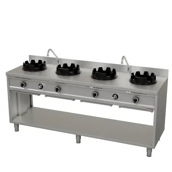 Gas-Wokherd – 2000x600x850/900 mm - 4×15 kW – 4 Kochzonen - Gastro-Bedarf24 GmbH