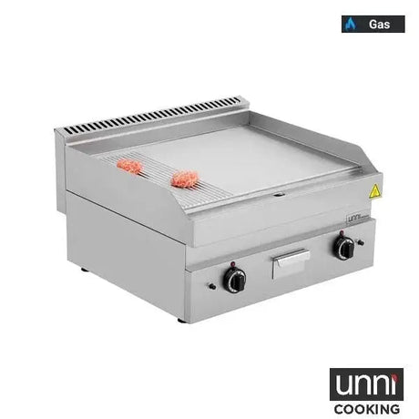 Gasgrillplatte – 1/3 GERILLT – 2/3 GLATT - 700x650x320 mm - 11,5 kW - Gastro-Bedarf24 GmbH