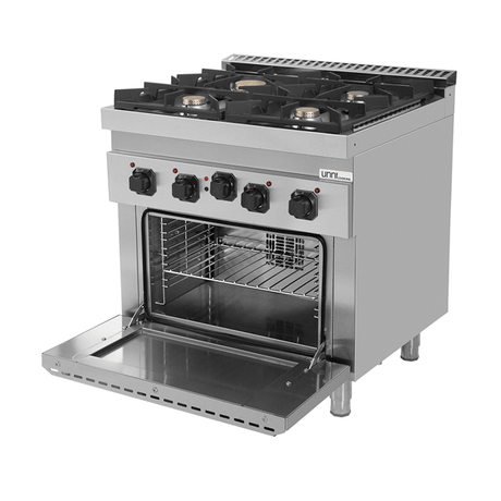 Gasherd mit 4 Kochfelder und Elektrobackofen - 800x700x950/900 mm - 28 kW - Gastro-Bedarf24 GmbH