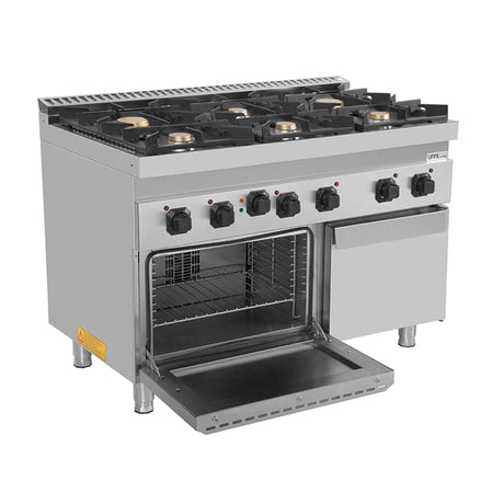 Gasherd mit 6 Kochfelder und Elektrobackofen - 1200x700x850/900 mm - 44 kW - Gastro-Bedarf24 GmbH