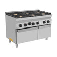 Gasherd mit 6 Kochfelder und Elektrobackofen - 1200x700x850/900 mm - 44 kW - Gastro-Bedarf24 GmbH