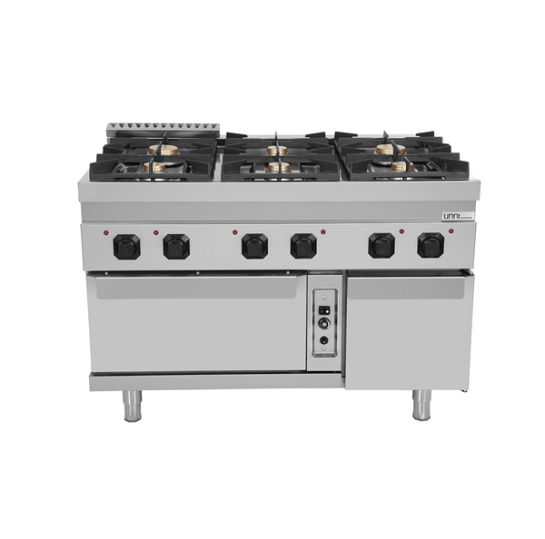 Gasherd mit 6 Kochfelder und Gasbackofen - 1200x700x850/900 mm - 50,5 kW - Gastro-Bedarf24 GmbH