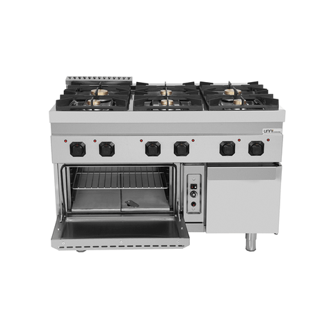Gasherd mit 6 Kochfelder und Gasbackofen - 1200x700x850/900 mm - 50,5 kW - Gastro-Bedarf24 GmbH
