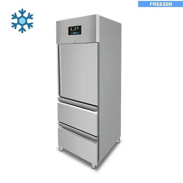 Gefrierschrank – 1 Tür – GN 2/1 – 650 Liter – 1 Halbtür und 2 Schubladen - Gastro-Bedarf24 GmbH