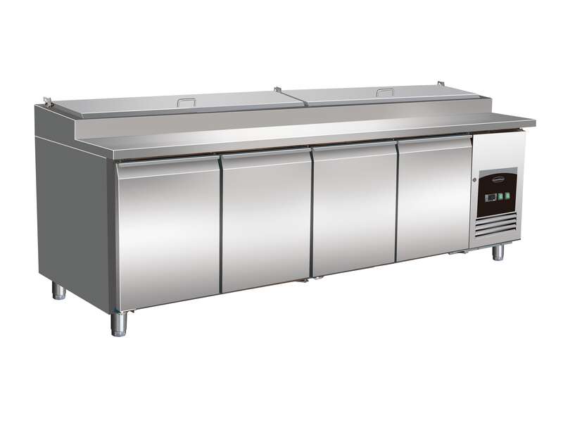 Saladette 4 Türen 12x1/3GN Behälter *transport Auf Anfrage* - 2528x800x1040 mm - 0.3 kW - Gastro-Bedarf24 GmbH