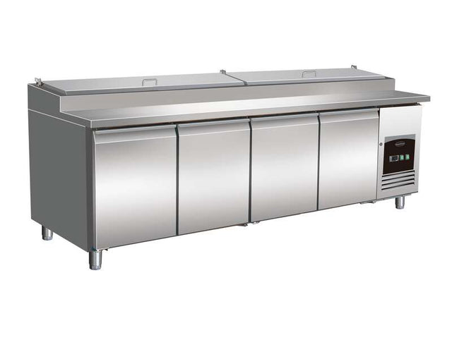 Saladette 4 Türen 12x1/3GN Behälter *transport Auf Anfrage* - 2528x800x1040 mm - 0.3 kW - Gastro-Bedarf24 GmbH