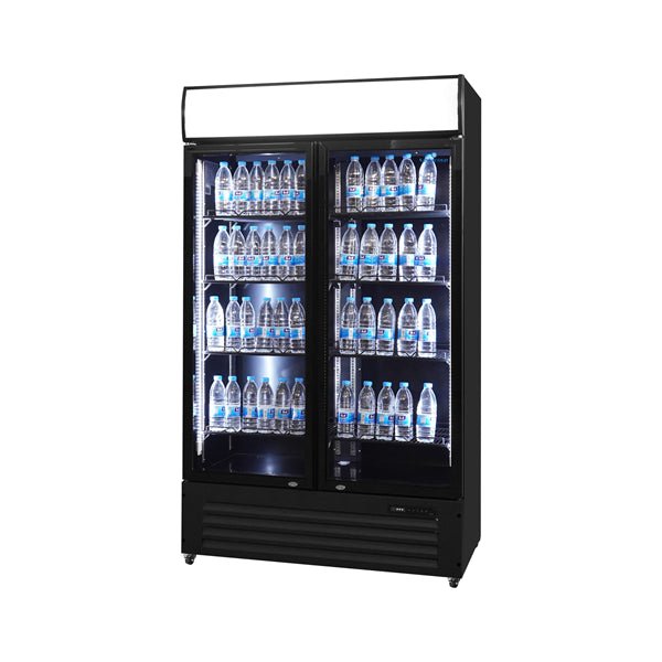 Getränkekühlschrank 2 Türen mit Leuchtaufsatz - 900 Liter - Schwarz - Gastro-Bedarf24 GmbH