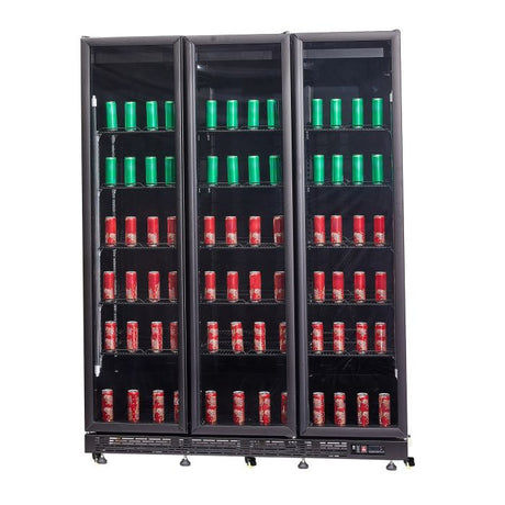 Getränkekühlschrank mit 3 Türen - Schwarz - 1200 Liter - 1600x600x2100 mm - inkl. Räder - Gastro-Bedarf24 GmbH