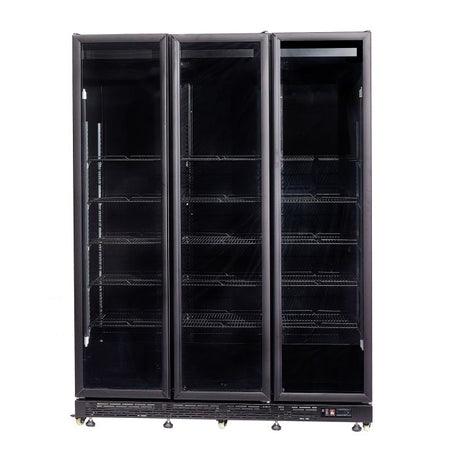 Getränkekühlschrank mit 3 Türen - Schwarz - 1200 Liter - 1600x600x2100 mm - inkl. Räder und Türheizung - Gastro-Bedarf24 GmbH