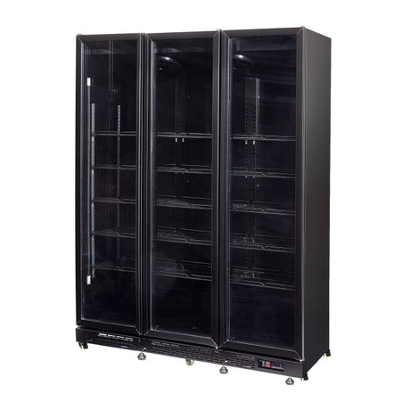 Getränkekühlschrank mit 3 Türen - Schwarz - 1200 Liter - 1600x600x2100 mm - inkl. Räder und Türheizung - Gastro-Bedarf24 GmbH