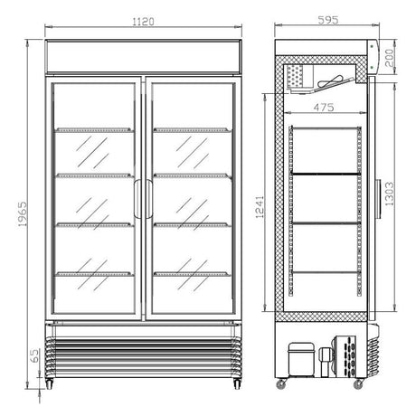 Getränkekühlschrank mit Glasschiebetüren - 750 Liter - 1120x610x1965 mm - inkl. Räder - Gastro-Bedarf24 GmbH