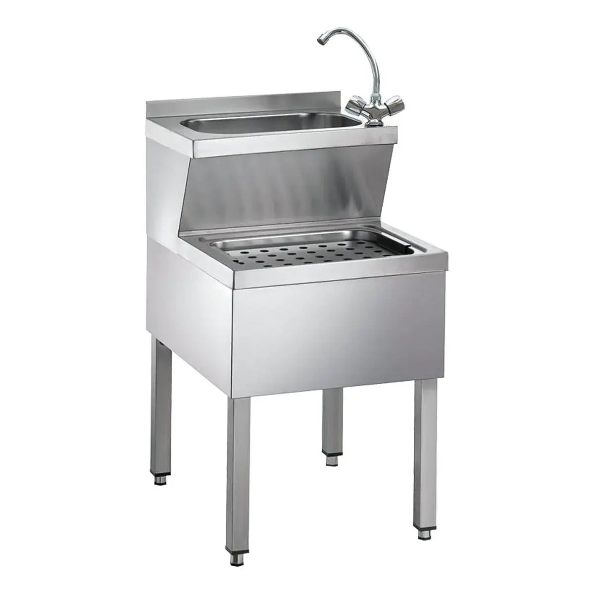 El yıkama lavabosu ve lavabo kombinasyonu, paslanmaz çelik, CNS, mikser musluk, 500 x 600 mm