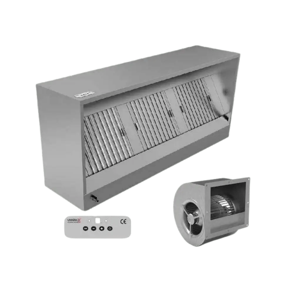 Kastenhaube - B3000xT950xH520 - mit Motor, Regler, Filter & Lampe - Gastro-Bedarf24 GmbH