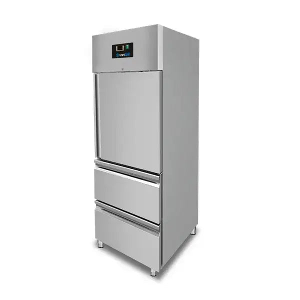 Kühlschrank – 1 Tür – GN 2/1 – 650 Liter – 1 Halbtür und 2 Schubladen - Gastro-Bedarf24 GmbH