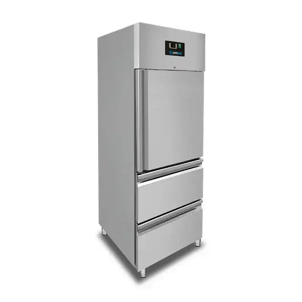 Kühlschrank – 1 Tür – GN 2/1 – 650 Liter – 1 Halbtür und 2 Schubladen - Gastro-Bedarf24 GmbH