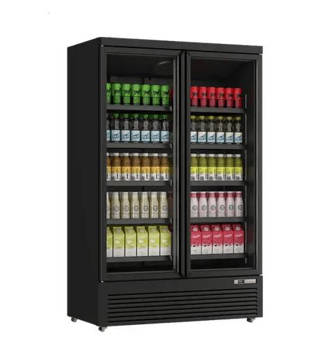 Kühlschrank | 1081L | Schwarz | 0°C bis +10°C | Lüfterkühlung | Gebremste Rollen - Gastro-Bedarf24 GmbH