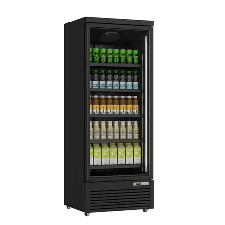 Kühlschrank | 614L | Schwarz | 0°C bis +10°C | Lüfterkühlung | Gebremste Rollen - Gastro-Bedarf24 GmbH
