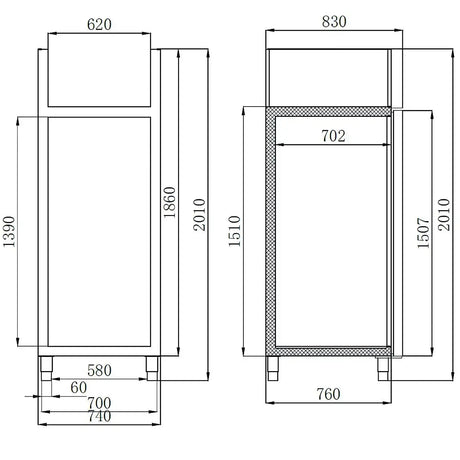 Kühlschrank 650 L / 1-türig GN2/1 - Monoblock, 740 x 830 mm - Gastro-Bedarf24 GmbH