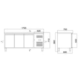 Kühltisch / 2 Türen & 3 Schubladen links - Monoblock, 1795 x 700 mm - Gastro-Bedarf24 GmbH