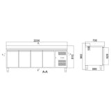 Kühltisch / 4-türig inkl. Aufkantung - Monoblock, 2230 x 700 mm - Gastro-Bedarf24 GmbH