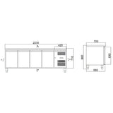 Kühltisch / 4-türig - Monoblock, 2230 x 700 mm - Gastro-Bedarf24 GmbH