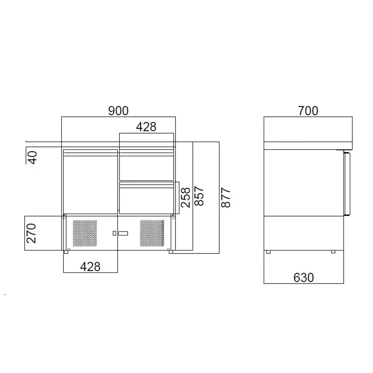 Kühltisch Mini / 2-fach - mit 1 Tür & 2 Schubladen, 900 x 700 mm - Gastro-Bedarf24 GmbH