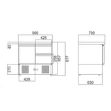 Kühltisch Mini / 2-fach - mit 1 Tür & 2 Schubladen, 900 x 700 mm - Gastro-Bedarf24 GmbH