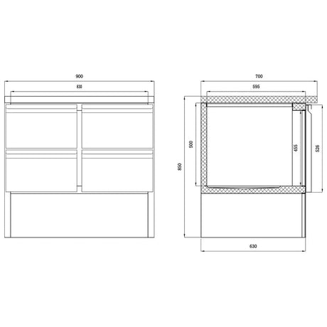 Kühltisch Mini / 2-fach - mit 4 Schubladen, 900 x 700 mm - Gastro-Bedarf24 GmbH