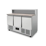Pizza-Werkbank, 3-türig (GN 1/1), mit 8 × GN 1/6 Aufsatz | +2°C bis +8°C - Gastro-Bedarf24 GmbH