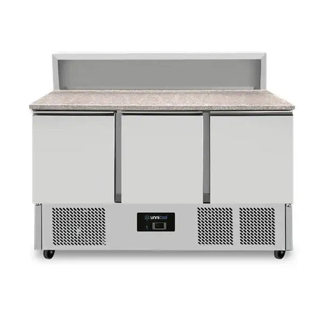Pizza-Werkbank, 3-türig (GN 1/1), mit 8 × GN 1/6 Aufsatz | +2°C bis +8°C - Gastro-Bedarf24 GmbH