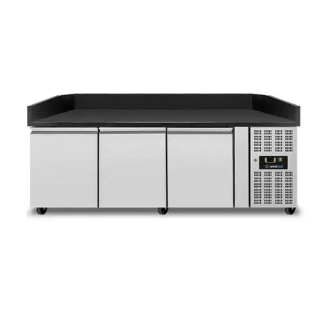 Pizzatheke mit Räder und 3 Türen – Schwarzer Granit – 202 x 80 x 100 cm - Gastro-Bedarf24 GmbH