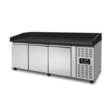 Pizzatheke mit Räder und 3 Türen – Schwarzer Granit – 202 x 80 x 100 cm - Gastro-Bedarf24 GmbH