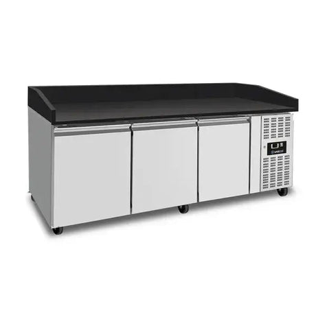 Pizzatheke mit Räder und 3 Türen – Schwarzer Granit – 202 x 80 x 100 cm - Gastro-Bedarf24 GmbH