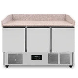 Pizzawerkbank mit Räder | 350 L | 3 Türen (1/1 GN) | +2 °C bis +8 °C - Gastro-Bedarf24 GmbH