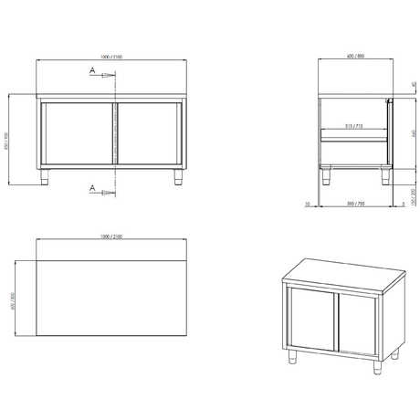 Profiline Arbeitsschrank - 700 mm & mit Schiebetüren - Gastro - Bedarf24