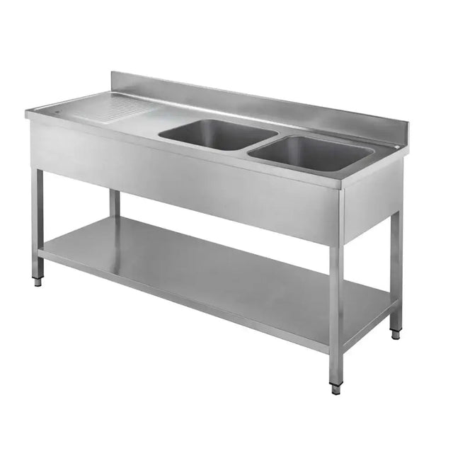 Profiline Spültisch mit 2 Becken rechts und Abtropffläche - 600 mm - Gastro-Bedarf24 GmbH