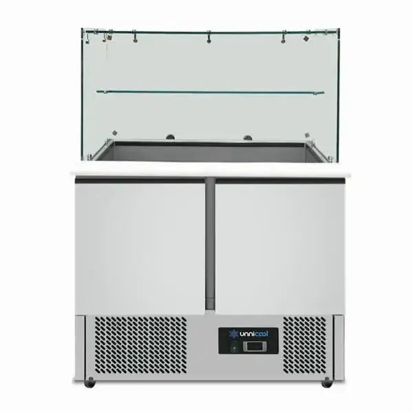 Saladette mit Glasplatte | 2 Türen | Statische Kühlung | 90x70x85(h)cm - Gastro-Bedarf24 GmbH