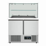 Saladette mit Glasplatte | 2 Türen | Statische Kühlung | 90x70x85(h)cm - Gastro-Bedarf24 GmbH
