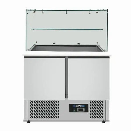 Saladette mit Glasplatte | 2 Türen | Statische Kühlung | 90x70x85(h)cm - Gastro-Bedarf24 GmbH