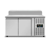 Saladette mit Räder | 2 Türen (1/1 GN) | Oben 6× 1/3 GN | +2°C bis +8°C | Zwangskühlung | Klappdeckel - Gastro-Bedarf24 GmbH