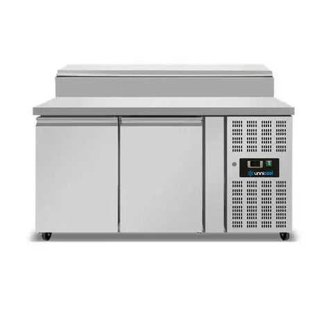 Saladette mit Räder | 2 Türen (1/1 GN) | Oben 6× 1/3 GN | +2°C bis +8°C | Zwangskühlung | Klappdeckel - Gastro-Bedarf24 GmbH