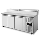 Saladette mit Räder | 3 Türen (1/1 GN) | Oben 8× 1/3 GN | +2°C bis +8°C | Zwangskühlung | Klappdeckel - Gastro-Bedarf24 GmbH