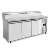 Saladette mit Räder | 3 Türen (1/1 GN) | Oben 8× 1/3 GN | +2°C bis +8°C | Zwangskühlung | Klappdeckel - Gastro-Bedarf24 GmbH
