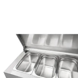 Saladette mit Räder | 3 Türen (1/1 GN) | Oben 8× 1/3 GN | +2°C bis +8°C | Zwangskühlung | Klappdeckel - Gastro-Bedarf24 GmbH