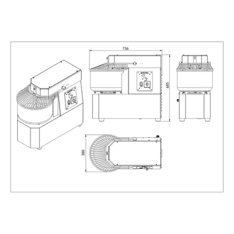 Teigknetmaschine fester Kessel - 20 Liter / 230 Volt / 2 Geschwindigkeiten, 736 x 380 mm - Gastro-Bedarf24 GmbH