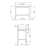 TOPLINE boşaltma masası, sıçrama kenarlı, sol yandan eklentili, 700 x 700 mm
