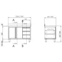 TOPLINE Arbeitsschrank 600 / 2 Schiebetüren, 3 Schubladen links & Aufkantung B:1800 - Gastro-Bedarf24 GmbH