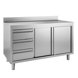 TOPLINE Arbeitsschrank 600 / 2 Schiebetüren, 3 Schubladen links & Aufkantung B:2000